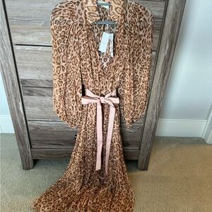 Zimmermann Temp Bell Sleeve Midi Gorgeous Animal Print Crystal Button detail NEW